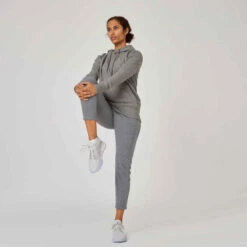Sweat à Capuche Long Fitness Femme - 500 Essentials Gris -ProSportif Boutique sweat shirt a capuche long col rond femme droit 500 essentials gris 5