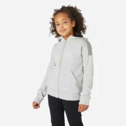 Sweat Zippé à Capuche Chaud Enfant - 500 Gris Chiné Clair