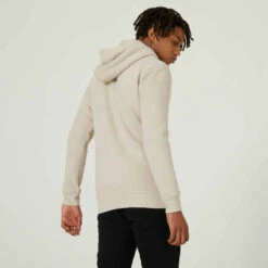 Sweat Zippé à Capuche Fitness Homme - 520 Lin -ProSportif Boutique sweat zippe fitness a capuche droit homme poche zippee 520 beige 1