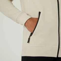 Sweat Zippé à Capuche Fitness Homme - 520 Lin -ProSportif Boutique sweat zippe fitness a capuche droit homme poche zippee 520 beige 3