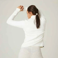 Sweat Zippé Fitness Femme - 500 Spacer Blanc Cassé -ProSportif Boutique sweat zippe fitness poches zippees blanc casse 1
