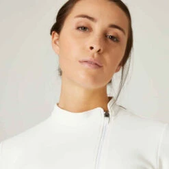 Sweat Zippé Fitness Femme - 500 Spacer Blanc Cassé -ProSportif Boutique sweat zippe fitness poches zippees blanc casse 3