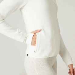 Sweat Zippé Fitness Femme - 500 Spacer Blanc Cassé -ProSportif Boutique sweat zippe fitness poches zippees blanc casse 5