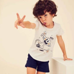 T-shirt Enfant Coton - Basique Beige Avec Motifs -ProSportif Boutique t shirt 100 baby gym fille et garcon gris print 2