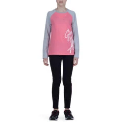 T-Shirt 500 Manches Longues Gym Fille Imprimé Rose Gris -ProSportif Boutique t shirt 500 manches longues gym fille imprime rose gris 10