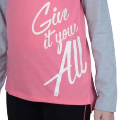 T-Shirt 500 Manches Longues Gym Fille Imprimé Rose Gris -ProSportif Boutique t shirt 500 manches longues gym fille imprime rose gris 8