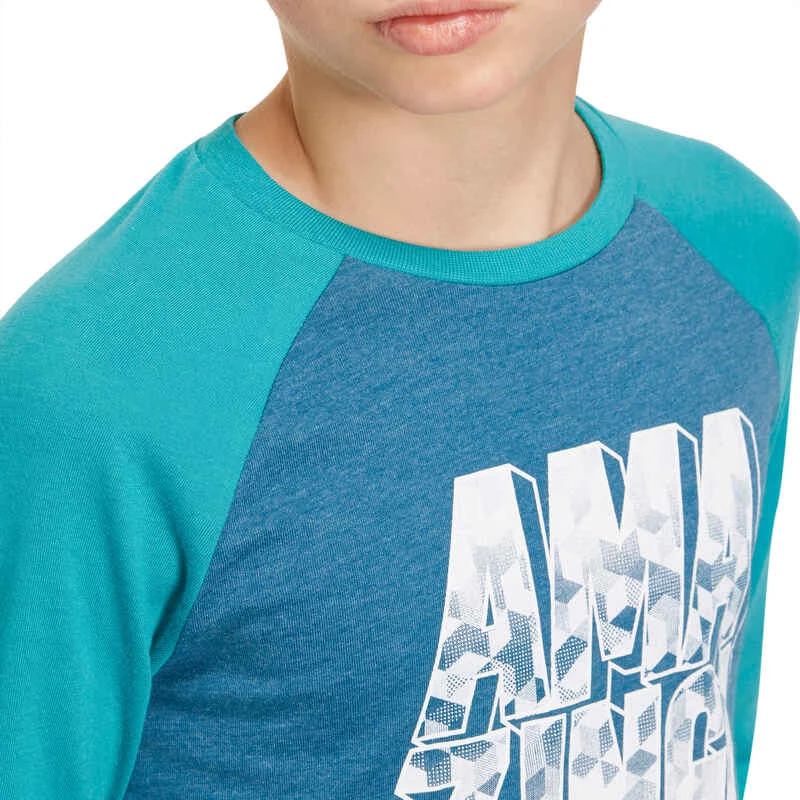 T-Shirt 500 Manches Longues Gym Garçon Imprimé Bleu Pétrole 9 T-Shirt 500 Manches Longues Gym Garçon Imprimé Bleu Pétrole – Image 7