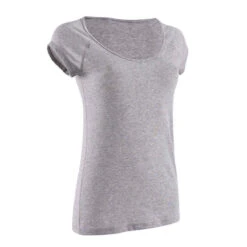 T-Shirt 500 Slim Pilates Gym Douce Femme Gris Chiné