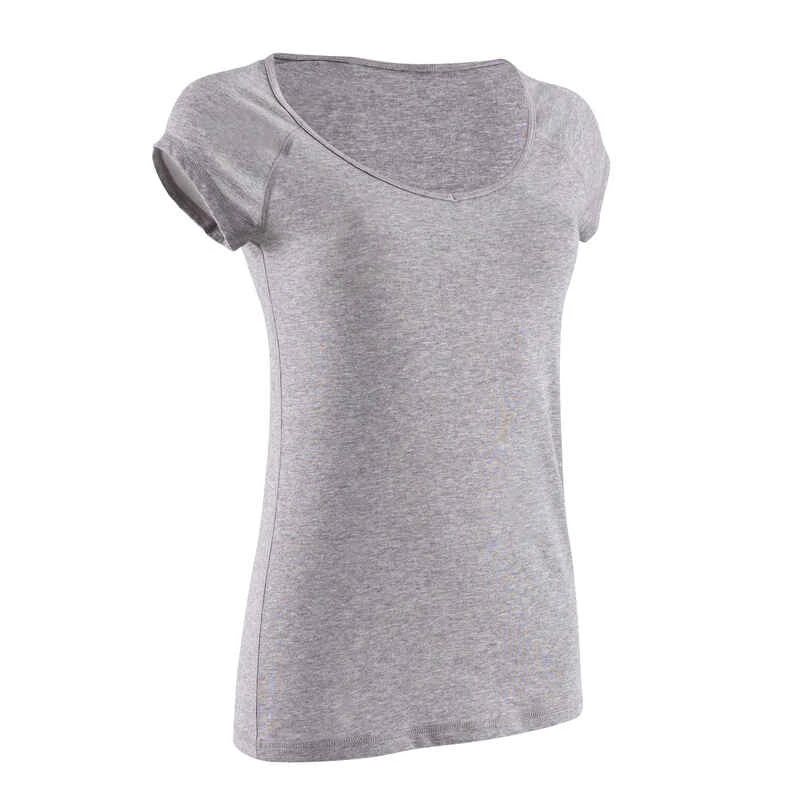 T-Shirt 500 Slim Pilates Gym Douce Femme Gris Chiné 3 T-Shirt 500 Slim Pilates Gym Douce Femme Gris Chiné