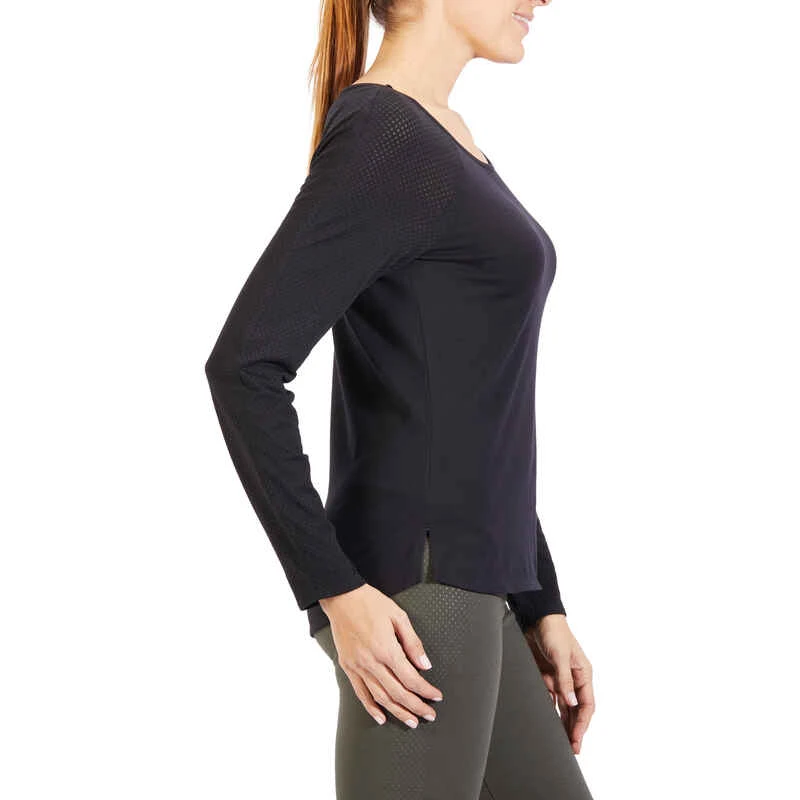T-Shirt 900 Manches Longues Gym & Pilates Femme Noir 4 T-Shirt 900 Manches Longues Gym & Pilates Femme Noir â Image 2