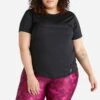 T-shirt Cintré Grande Taille Fitness Cardio Femme Noir -ProSportif Boutique t shirt cintre grande taille fitness cardio femme noir