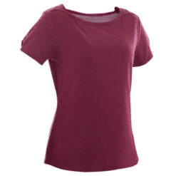 T-shirt Fitness Manches Courtes Slim Coton Extensible Col Bateau Femme Violet -ProSportif Boutique t shirt coton extensible fitness col bateau 2