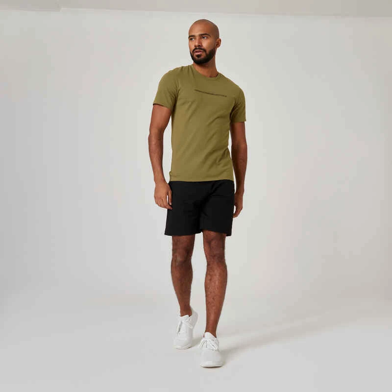 T-shirt Fitness Manches Courtes Ajusté Col Rond Coton Homme - Kaki Avec Imprimé 5 T-shirt Fitness Manches Courtes Ajusté Col Rond Coton Homme - Kaki Avec Imprimé – Image 3