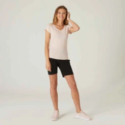 T-shirt Col V Fitness Femme - 500 Rose Quartz -ProSportif Boutique t shirt coton extensible fitness slim 20