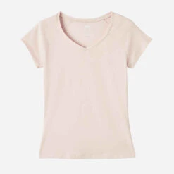 T-shirt Col V Fitness Femme - 500 Rose Quartz -ProSportif Boutique t shirt coton extensible fitness slim 23