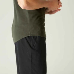 T-Shirt Coton Extensible Fitness Tombé Arrondi Slim Kaki -ProSportif Boutique t shirt coton extensible fitness tombe arrondi slim kaki 4