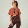 T-shirt Crop Top Fitness Femme - 520 Marron Sépia 2 T-shirt Crop Top Fitness Femme - 520 Marron Sépia -ProSportif Boutique t shirt crop top fitness manches courtes droit col rond coton femme 520 blanc