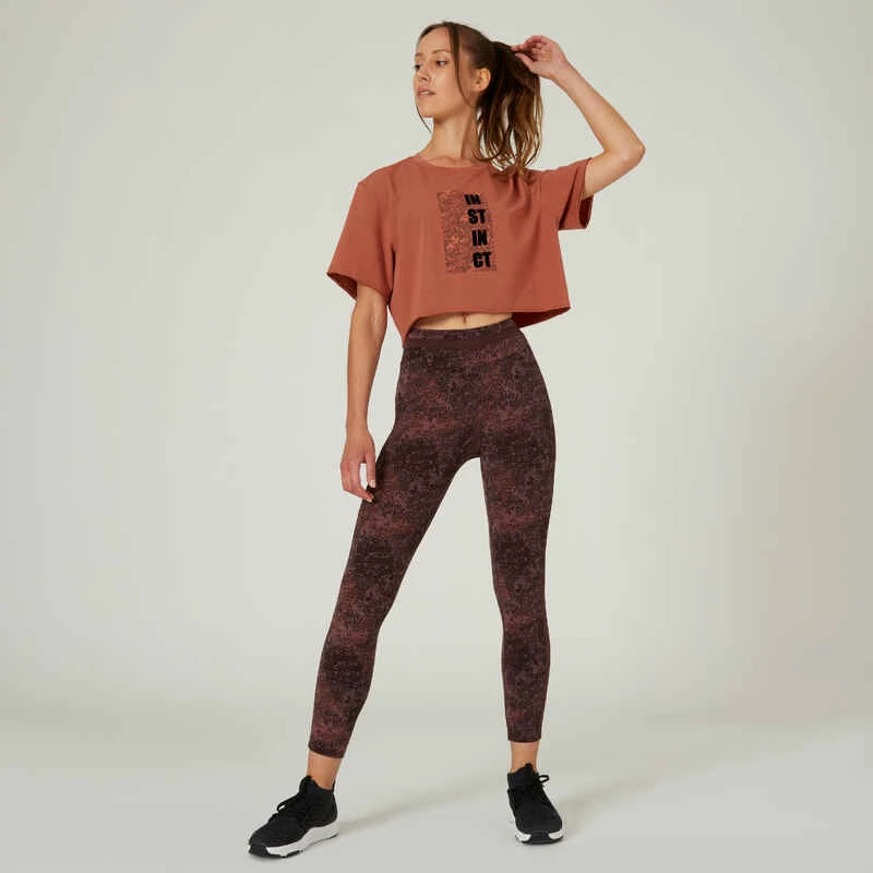 T-shirt Crop Top Fitness Femme - 520 Marron Sépia 5 T-shirt Crop Top Fitness Femme - 520 Marron Sépia – Image 3