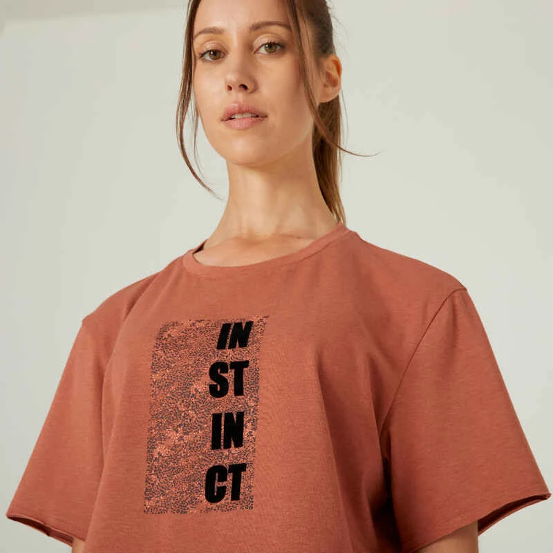 T-shirt Crop Top Fitness Femme - 520 Marron Sépia 6 T-shirt Crop Top Fitness Femme - 520 Marron Sépia – Image 4