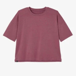 T-shirt Loose Fitness Femme - 520 Violet Raisin -ProSportif Boutique t shirt fitness manches courtes large col rond coton femme 520 loose raisin 6