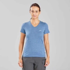 T-shirt De Trek Voyage - Manches Courtes - Laine Mérinos TRAVEL 100 Bleu Femme -ProSportif Boutique t shirt laine merinos de trek voyage travel 100 bleu femme 1
