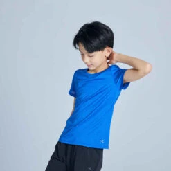 T-shirt Enfant Synthétique Respirant - 500 Bleu -ProSportif Boutique t shirt manches courtes synthetique respirant s500 garcon gym enfant gris 4