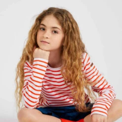 Tribord T-Shirt Manches Longues - Marinière De Voile Sailing 100 Fille Blanc Rouge -ProSportif Boutique t shirt manches longues sailing 100 fille gris 3