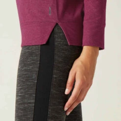 T-shirt Fitness Manches Longues Droit Col Rond Coton Femme - 500 Violet -ProSportif Boutique t shirt manches longues sport pilates gym douce femme 500 regular beige imprime 4