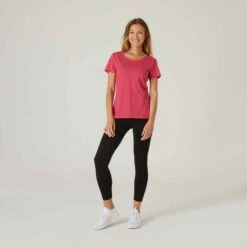 T-shirt Regular Fitness Femme - 500 Essentials Rose Chiné -ProSportif Boutique t shirt regular 500 femme gris 2