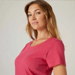 T-shirt Regular Fitness Femme - 500 Essentials Rose Chiné -ProSportif Boutique t shirt regular 500 femme gris 3
