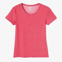 T-shirt Regular Fitness Femme - 500 Essentials Rose Chiné -ProSportif Boutique t shirt regular 500 femme gris 5