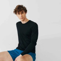 Kalenji Men's Running Breathable Long-Sleeved T-shirt Sun Protect - Black -ProSportif Boutique t shirt running anti uv homme blanc 6