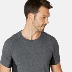 T-shirt Fitness Manches Courtes Slim Coton Col Rond Homme Gris Foncé -ProSportif Boutique t shirt slim 900 homme vert fonce 4