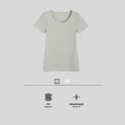 T-shirt Fitness Manches Courtes Droit Coton Col Rond Femme Gris -ProSportif Boutique t shirt sportee 100 coton femme rose 6