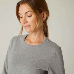 T-shirt Fitness Manches Longues Slim Coton Extensible Col Rond Femme Gris -ProSportif Boutique t shirt tunique coton extensible fitness 3