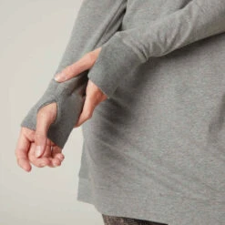 T-shirt Fitness Manches Longues Slim Coton Extensible Col Rond Femme Gris -ProSportif Boutique t shirt tunique coton extensible fitness 5