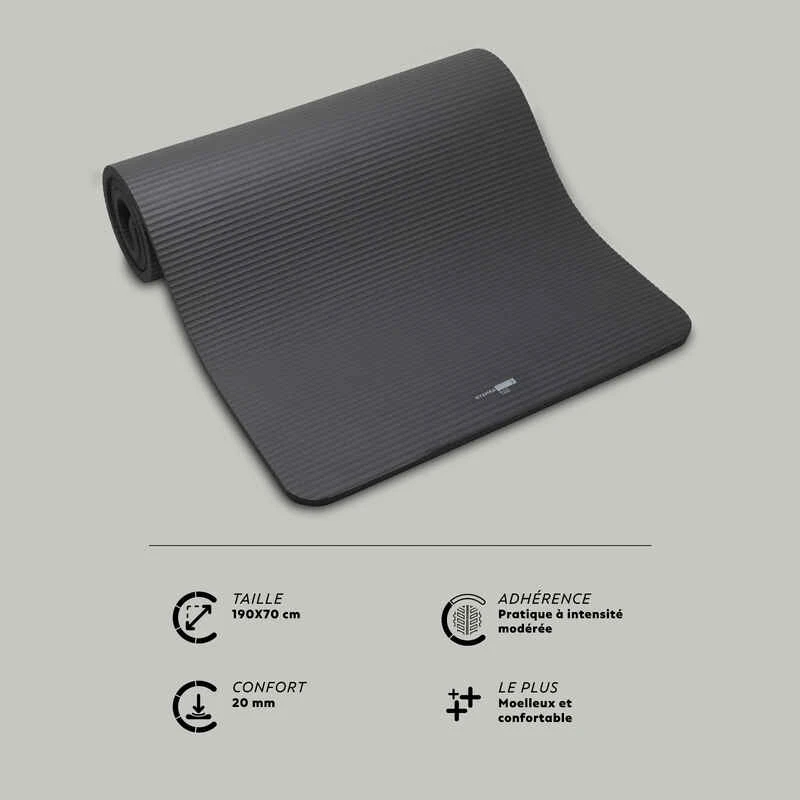 Tapis De Sol Pilates 190 Cm X 70 Cm X 20 Mm - Mat Comfort L Noir 6 Tapis De Sol Pilates 190 Cm X 70 Cm X 20 Mm - Mat Comfort L Noir – Image 4