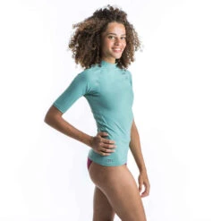 Tee Shirt Anti Uv Surf Top 100 Manches Courtes Femme Kaki Clair -ProSportif Boutique tee shirt anti uv surf top 100 manches courtes femme rose 4