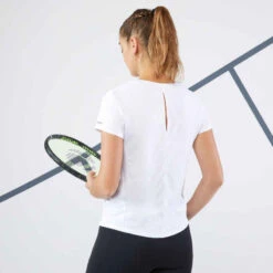 Artengo T-Shirt Tennis Col Rond Dry Femme - Essentiel 100 Blanc 9 Artengo T-Shirt Tennis Col Rond Dry Femme - Essentiel 100 Blanc -ProSportif Boutique tee shirt de tennis ts dry 100 femme blanc 3