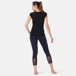 T-Shirt 530 Dévoré Pilates Gym Douce Femme Noir -ProSportif Boutique ts 530 devore pilates gym douce femme bleu clair 3