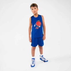 MAILLOT DE BASKETBALL SANS MANCHE ENFANT - T500 BLEU BLANC -ProSportif Boutique tshirt slash maillot sans manche de basketball garconslashfille t500 bleu blanc 2