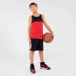 MAILLOT DE BASKETBALL SANS MANCHE REVERSIBLE ENFANT - T500R NOIR ROUGE -ProSportif Boutique tshirt slash maillot sans manche reversible de basketball t500r noir rouge 3