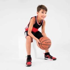 MAILLOT DE BASKETBALL SANS MANCHE REVERSIBLE ENFANT - T500R NOIR ROUGE -ProSportif Boutique tshirt slash maillot sans manche reversible de basketball t500r noir rouge 4