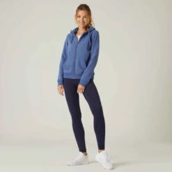 Sweat Zippé à Capuche Fitness Femme - 500 Bleu D'orage -ProSportif Boutique veste a capuche 500 femme rose 2
