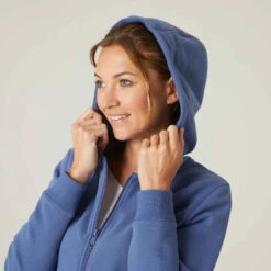 Sweat Zippé à Capuche Fitness Femme - 500 Bleu D'orage -ProSportif Boutique veste a capuche 500 femme rose 3