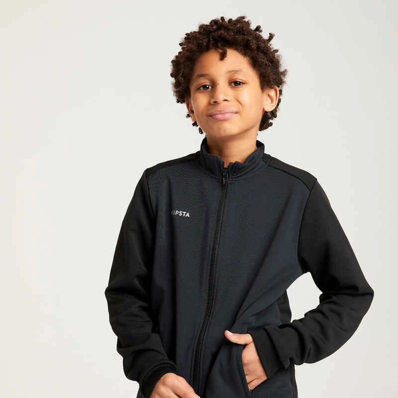 Kipsta Veste De Football D'entrainement ESSENTIAL Noire Et Grise 5 Kipsta Veste De Football D'entrainement ESSENTIAL Noire Et Grise – Image 3