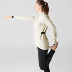 Veste Longue 500 Capuche Gym Stretching Femme Beige -ProSportif Boutique veste longue 500 capuche gym stretching femme beige 3